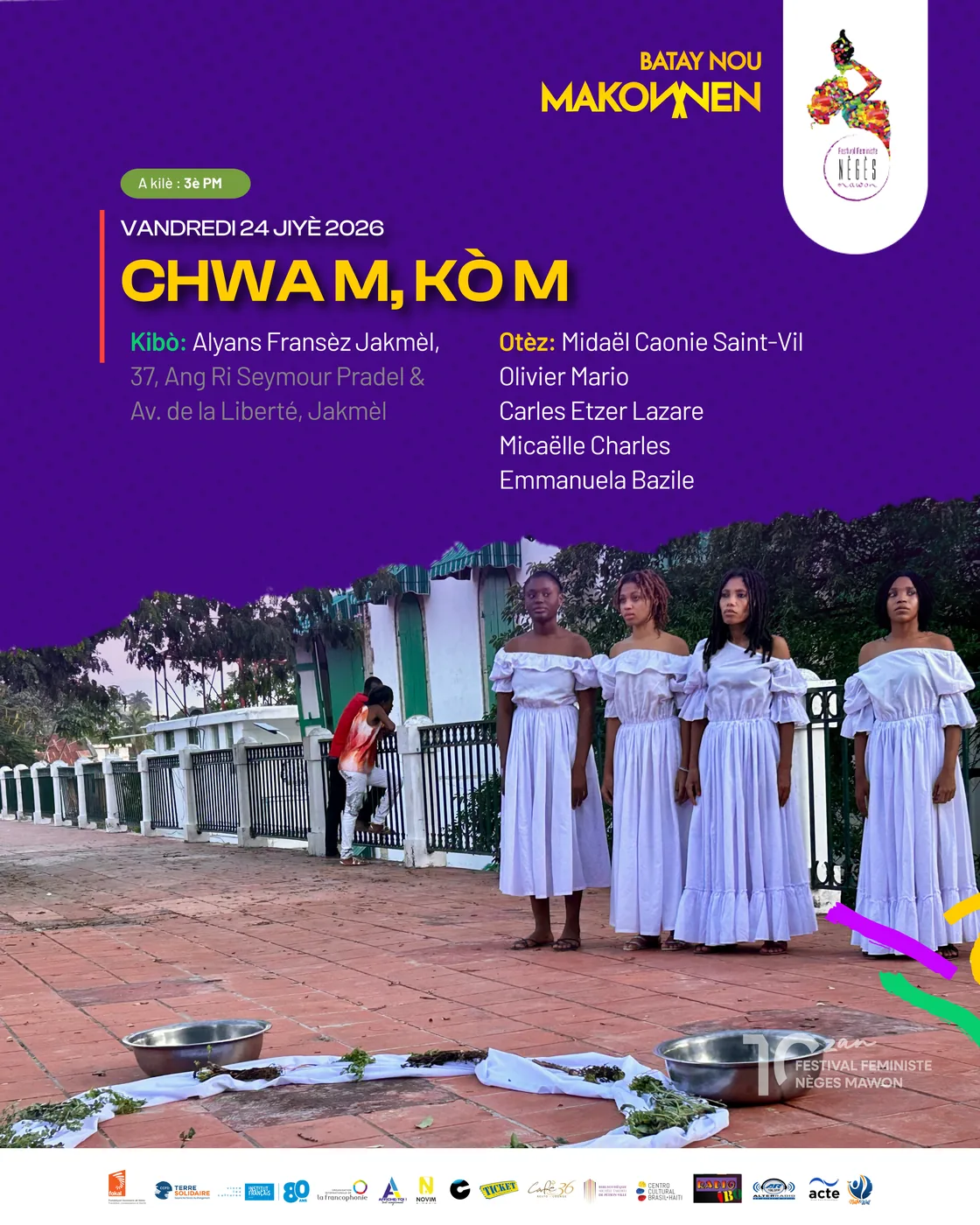 Poster: Chwa M, Kò M, Friday 24 July 2026, performers in white dresses
