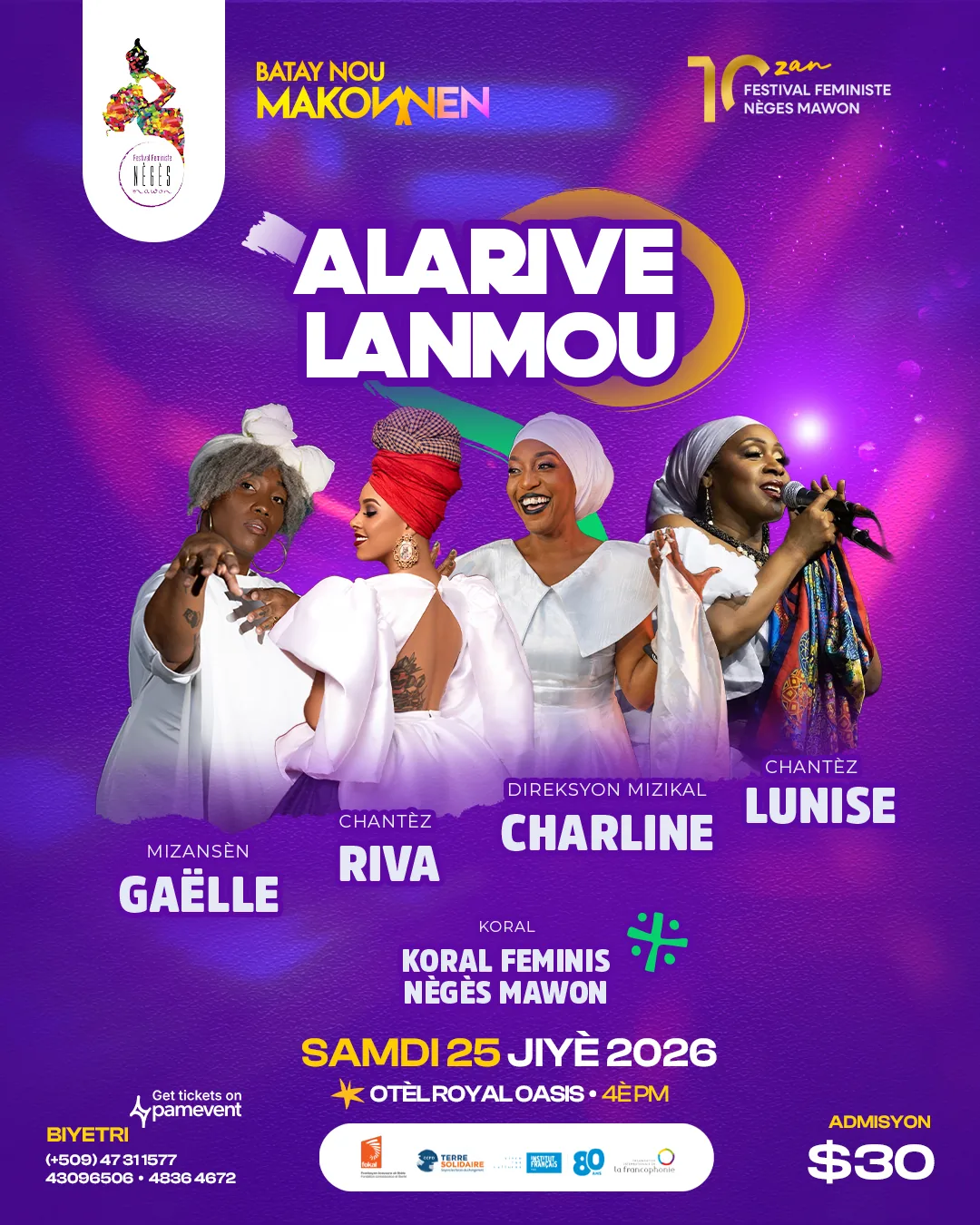 Poster for Alarive lanmou, the closing concert of the 2026 festival